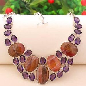Red Plum Agate and African Amethyst Necklace